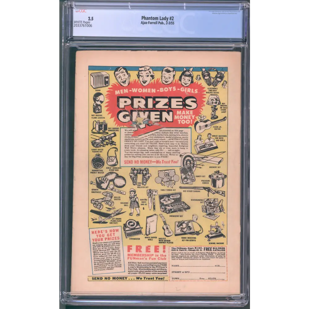 Phantom Lady #2 / CGC 2.5 / White Pages