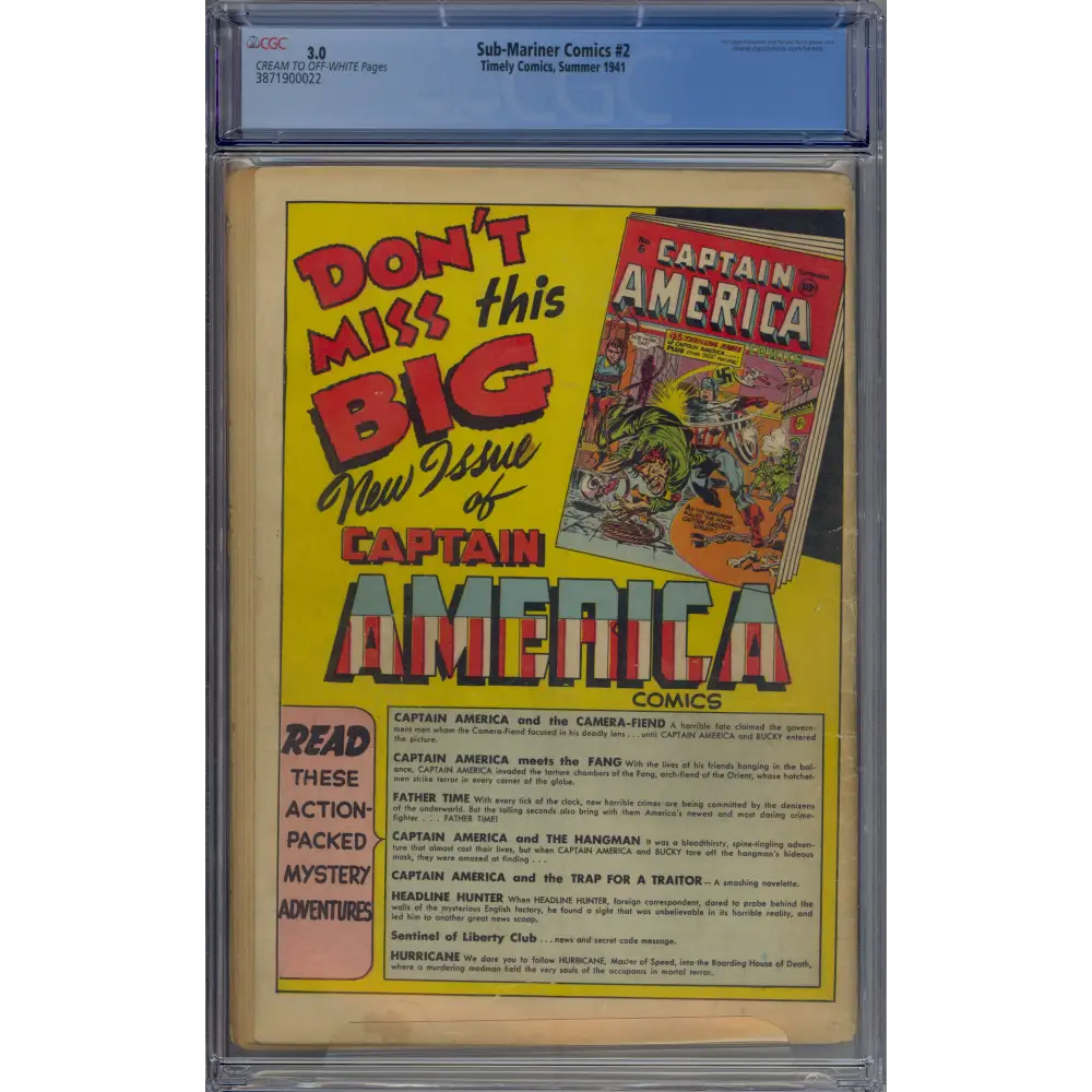 Sub-Mariner #2 / Alex Schomburg Cover / Golden Age (1941) CGC 3.0