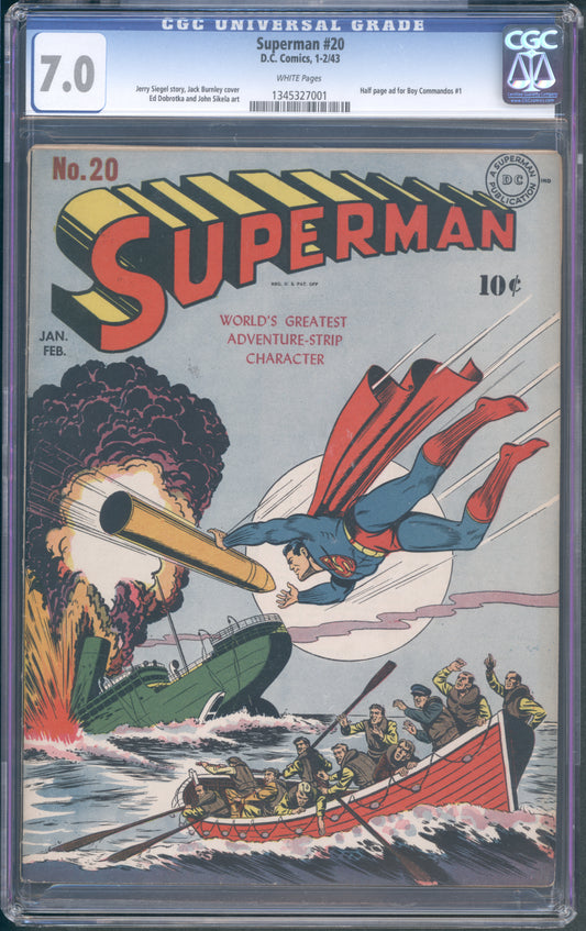 Superman #20 / CGC 7 / Half page ad for Boy Commandos #1 - Front Cover