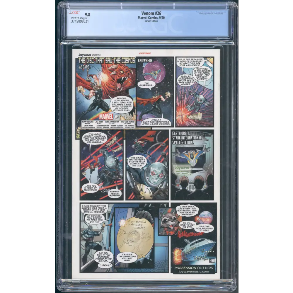 Venom #29 / CGC 9.8 / Signed by Donny Cates & Ryan Stegman on 2/10/21 - Back Cover